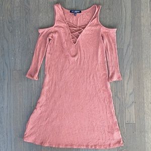 One Clothing Rustic Pink Ribbed Mini Dress